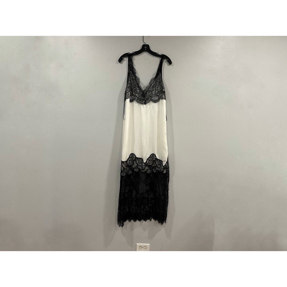 Zara Black White Satin Effect Maxi Long Dress Medium M NEW